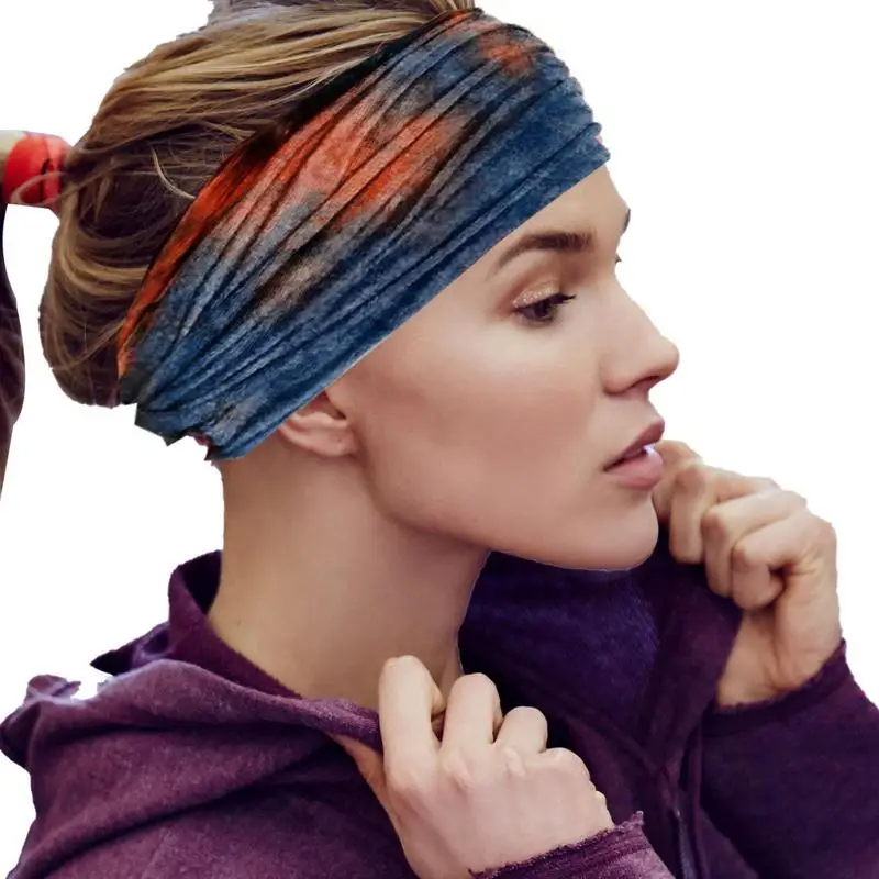 Tie-Dye Wide Headband Wide Womens Knotted Hairbands Stylish Knotted Workout Yoga Sport Head Wraps Hair Accessories