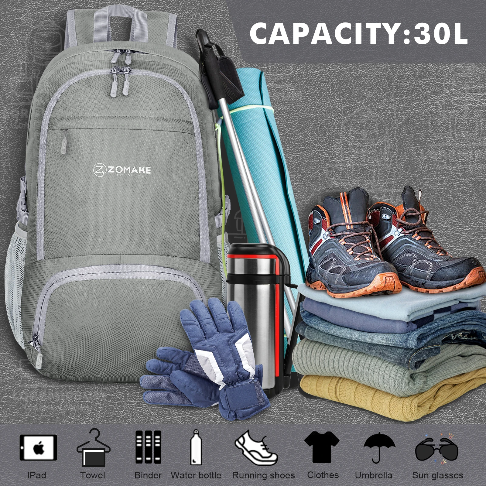 ZOMAKE 30L Foldable Backpack Outdoor Ultralight Waterproof Shoulder Pack Bag Cycling Travel Daypack Mountaineer Camping Hiking