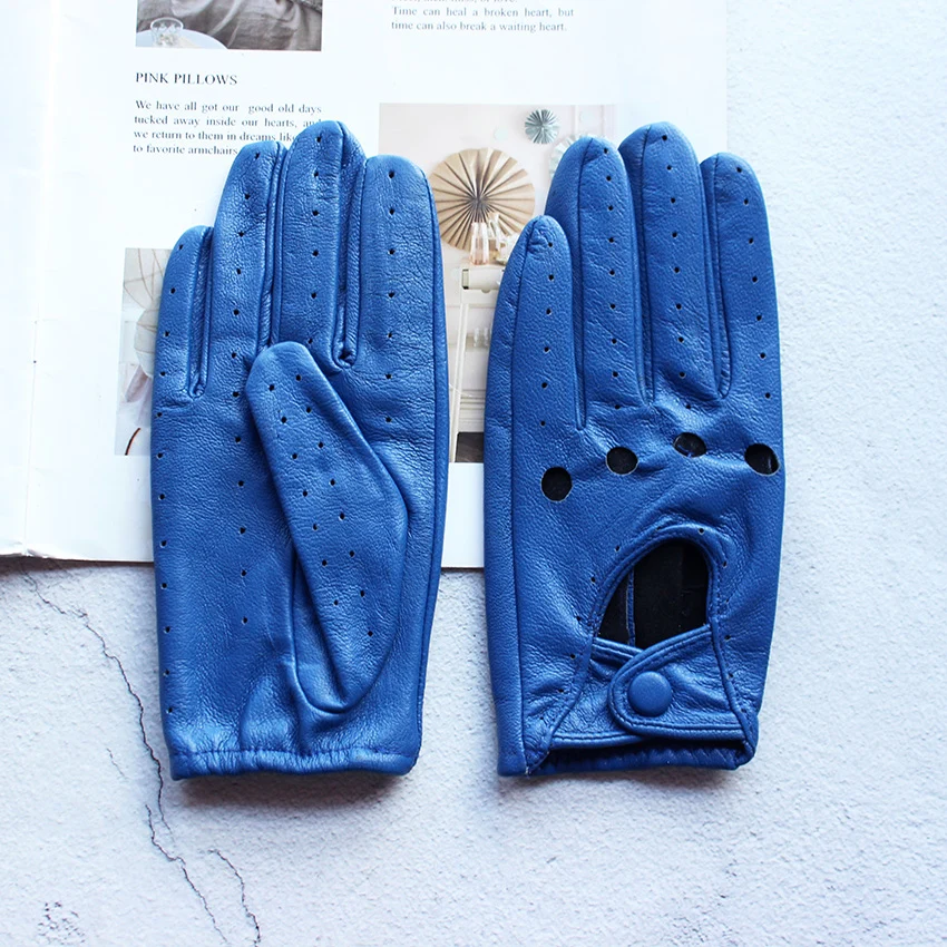 Women's Summer Full Finger Leather Gloves Breathable Single-Layer Sheepskin Fashionable Short Motorcycle Riding Gloves