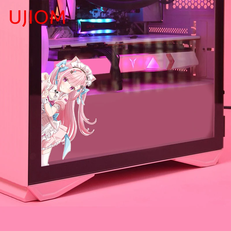 UJIOM Peeking Minato Aqua Cute Girl Wall Sticker Pink Style Eye Catching Naughty Graffiti Decal Kitchen Cupboard Vinyl Decor