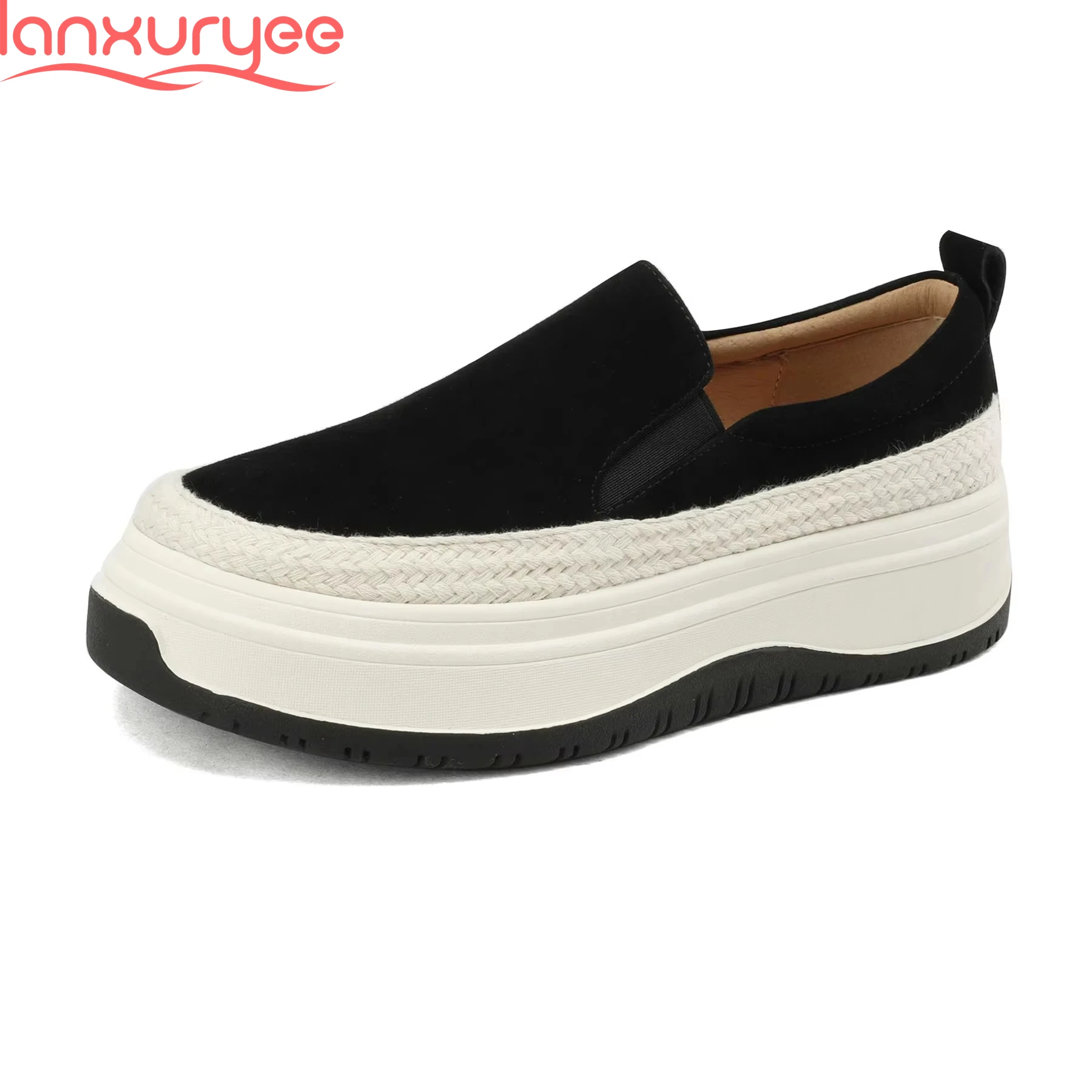 

Lanxuryee Kid Suede Thick Bottom Sneakers Concise Comfort Loafer Casual Vulcanized Shoes Vacation Increased Platform Women Flats