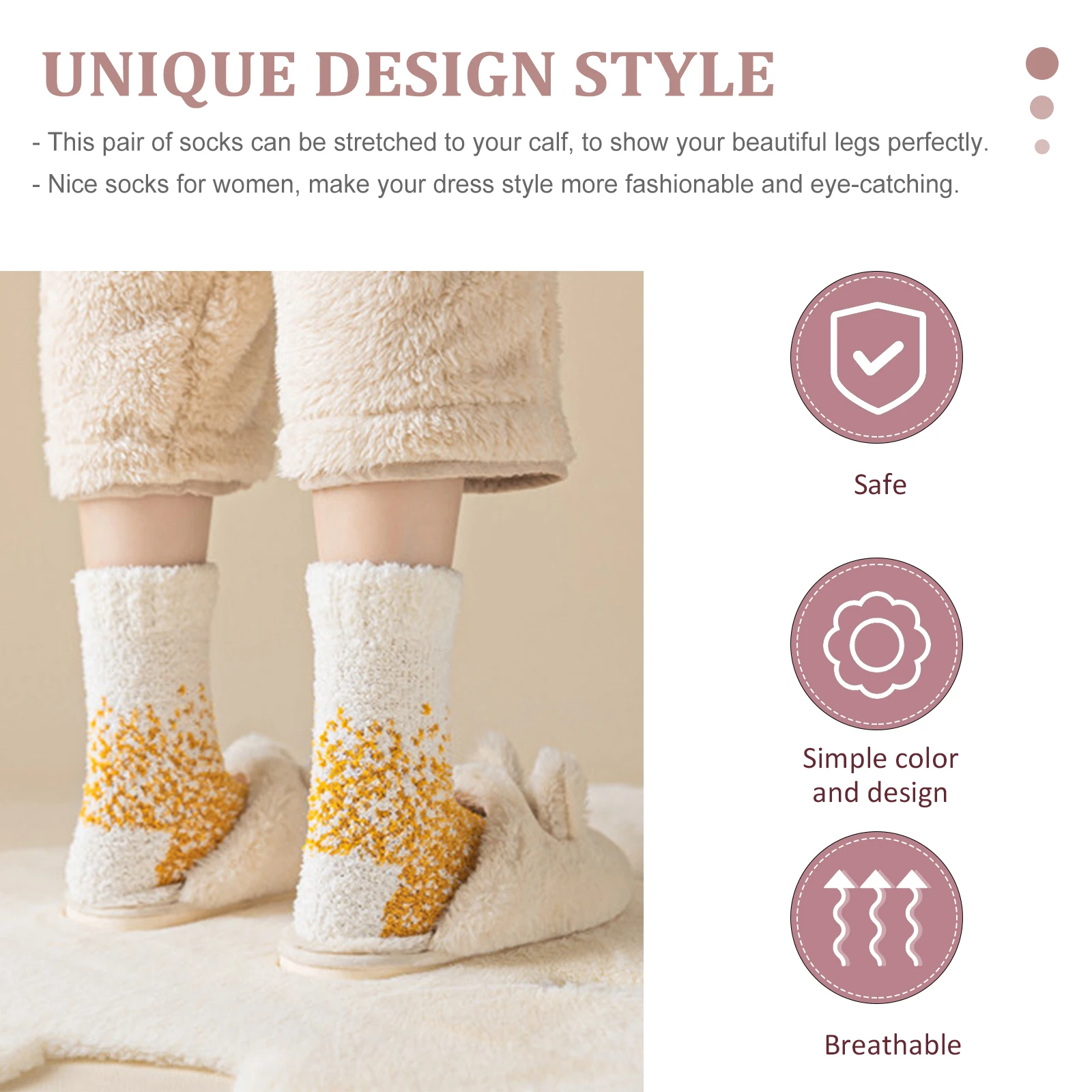 

2Pairs Coral Fleece Mid calf Socks Winter Fine Workmanship Girls Sleep Acetate Fiber Breathable Comfortable Long Wear Ladies