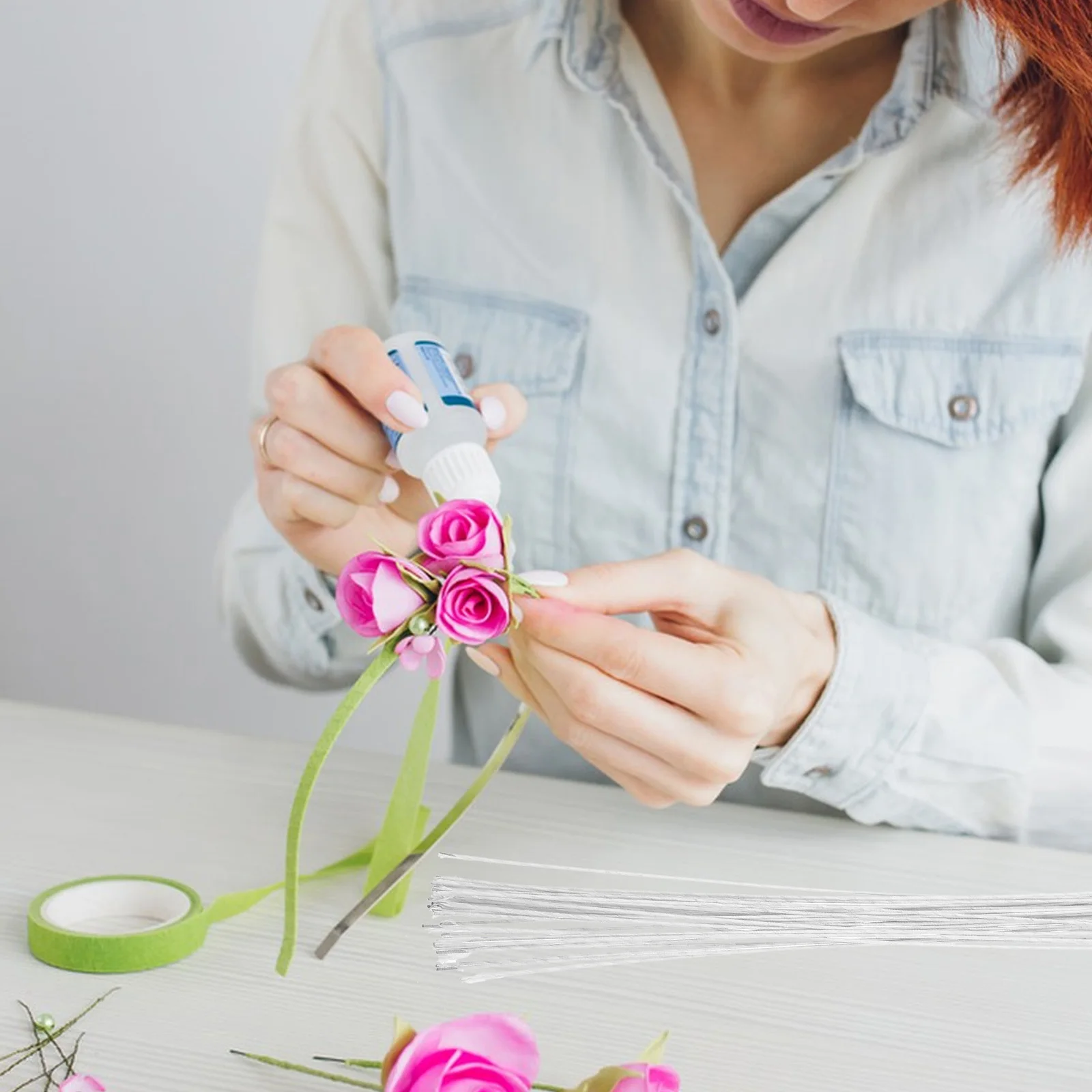 

40 Pcs Wire Flower Pole Fake Floral Stem Bind Diy Stems Iron Crafting for Wreaths Decorative Bendable Crafts Wrapping