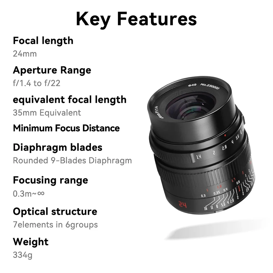 7artisans APS-C 24mm F1.4 Wide Angle Prime Environmental Humanities Camera Lens for Photography with E X Z RF M M43 L Mount