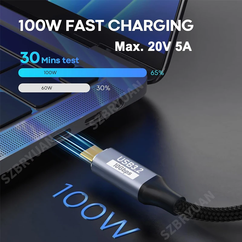 USB 3.2 10Gbps Cable Type C to USB C 5A 100W Fast Charging Cord for iPhone 15 Huawei  MacBook Samsung xiaomi 14 pro Quick Charge