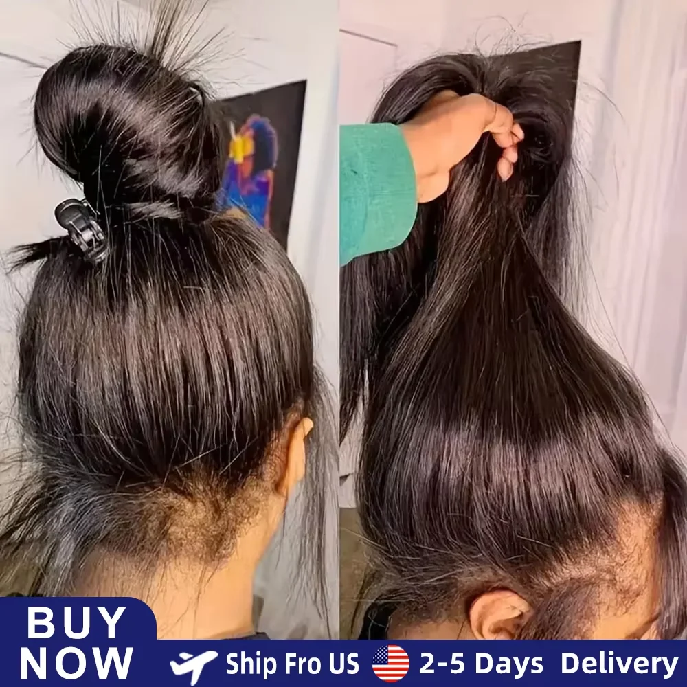 200 Density 100% Human Hair 360 Full Lace Wig 30 38 Inch Brazilian Remy Transparent Pre Plucked Straight HD Lace Frontal Human Hair Wigs For Women Natural Black Color Wig