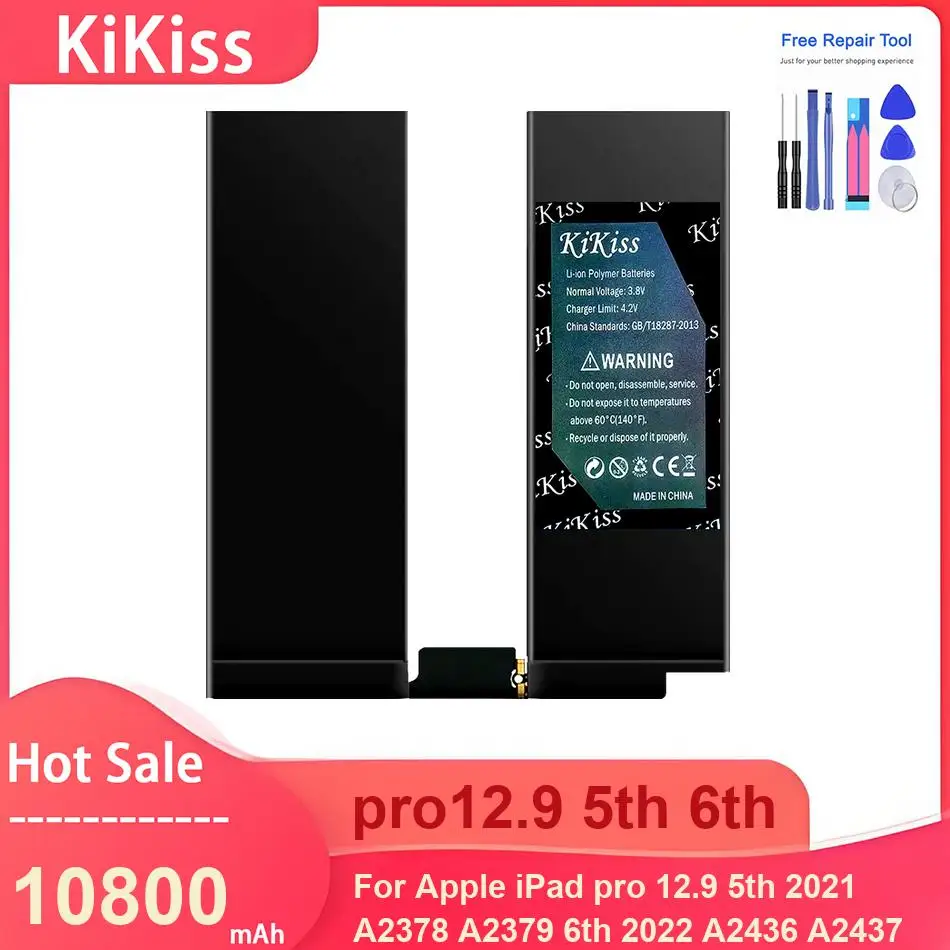 

Аккумулятор KiKiss для Apple iPad pro 12.9 5th 2021 A2378 A2379 A2462 6th Gen 2022 A2436 A2437 A2764 A2766, аккумуляторы емкостью 10800 мАч
