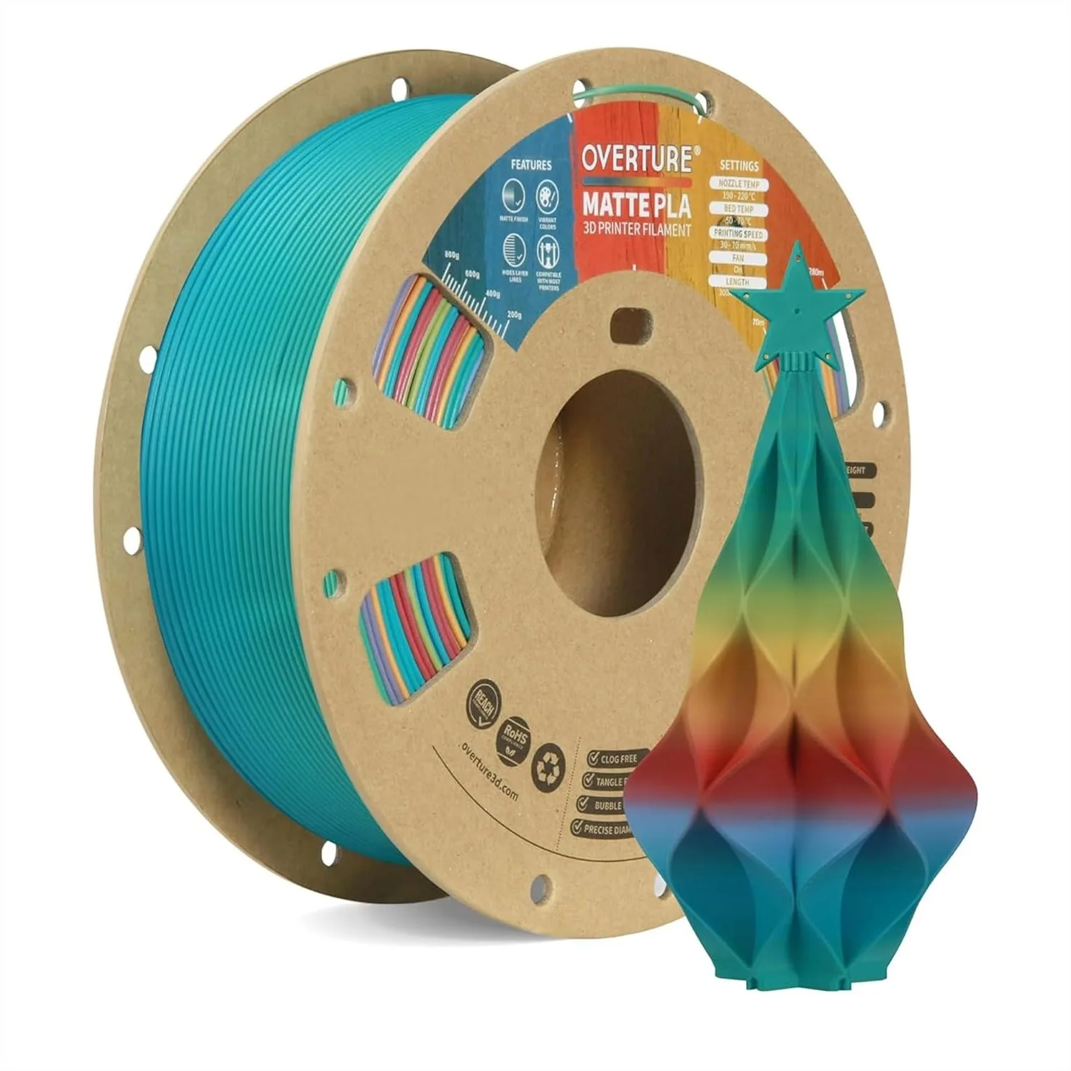 

Matte PLA Rainbow Filament 1.75mm, 1kg Cardboard Spool, Dimensional Accuracy +/- 0.02 mm, Fit Most FDM Printer