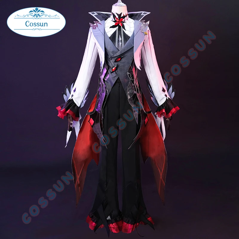 Genshin Impact The Knave Arlecchino Cosplay Costume Cloak Wig Gloves Earrings Shirt Eleven Fatui Harbingers Fur Collar