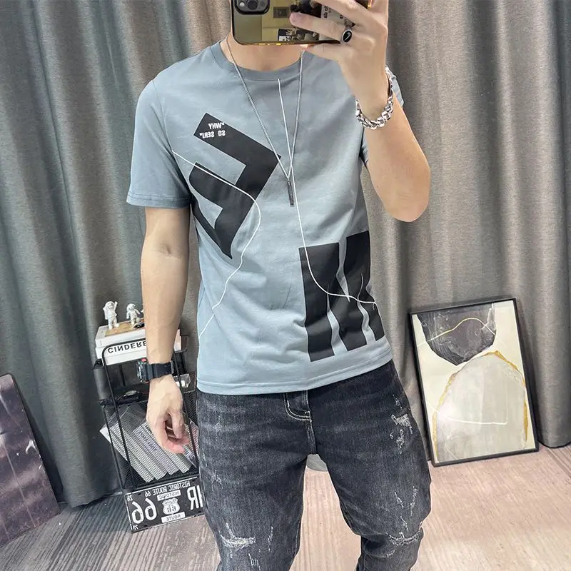 Fashion O-Neck Short Sleeve All-match Printed Letter T-Shirts Men Clothing 2024 Summer New Loose Korean Tops Casual Tee Shirt