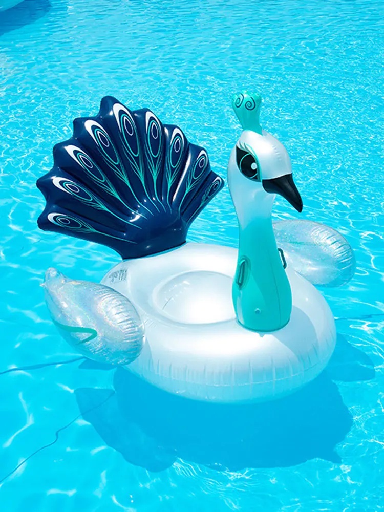 Inflatable peacock water floating mount toy swimming ring adult swimming floating bed floating row seaside photo