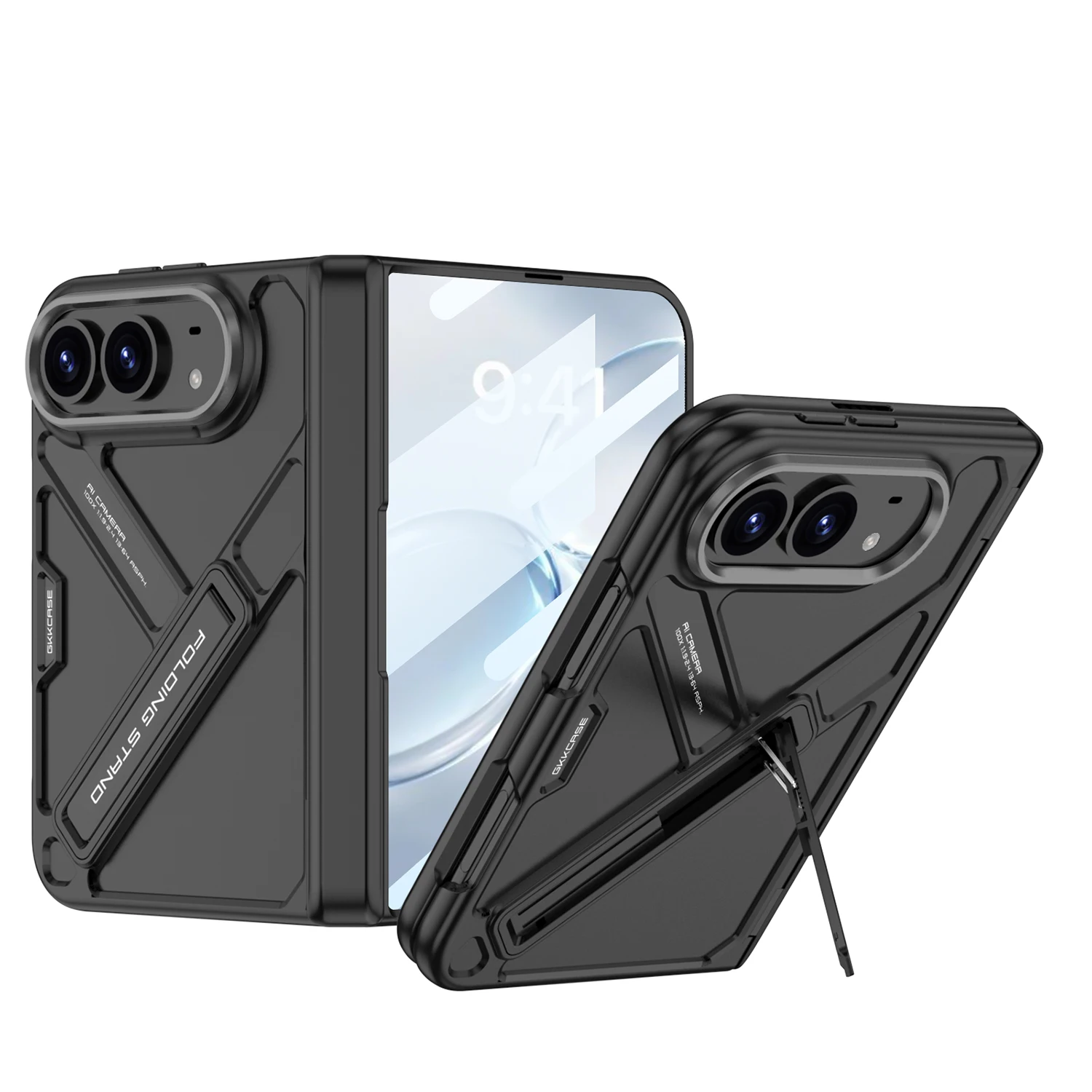 Coque de téléphone en alliage d'aluminium antichoc avec support intégré pour iPhone Duo, support métallique pliable avec protection en verre trempé