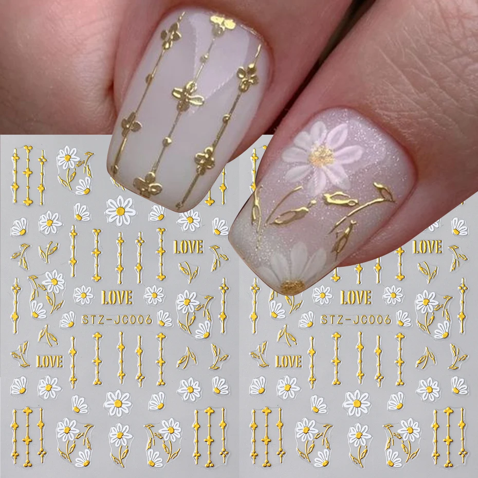 Adesivi per nail art con fiore margherita Linee francesi abbronzanti Fiore di giglio Girasole Design Decalcomanie per unghie autoadesive per San Valentino