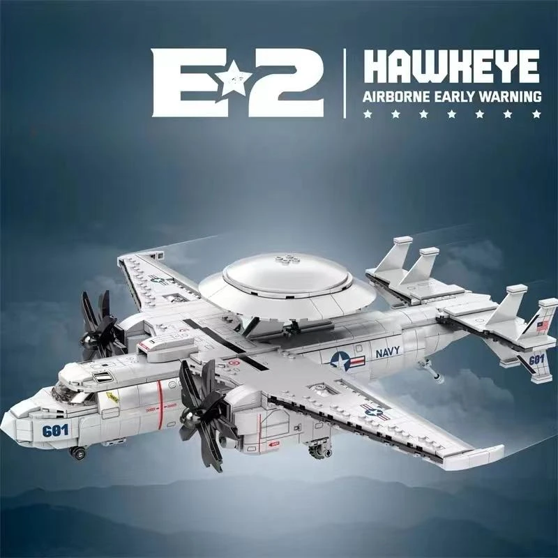 WW2 E2 Hawkeye Airborne Early Warning Helicopter Model Bricks Military Weapos Fighter Transport Building Blocks Toy Kit Gift Boy