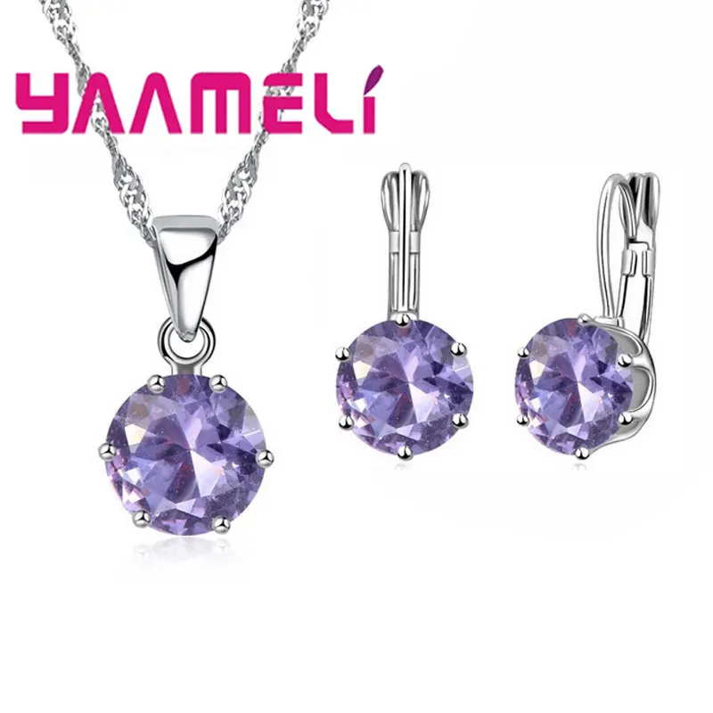 Cena fabryczna 17 kolory kobiety moda ślubna 925 Sterling Silver naszyjnik kolczyki zestawy biżuterii hurtowych