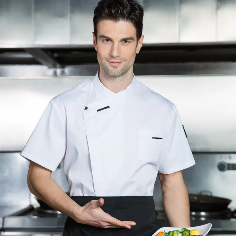 Uniforme de travail de chef pour hommes et femmes, chemisier à manches courtes, vêtements de travail d'été, respirant, cuisine, hôtel, restaurant, cafétéria, Y