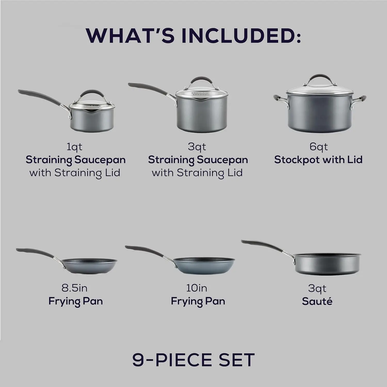 A1 Series With Scratchdefense Technology Nonstick Induction Cookware/Pots And Pans Set, 9 Piece, Graphite