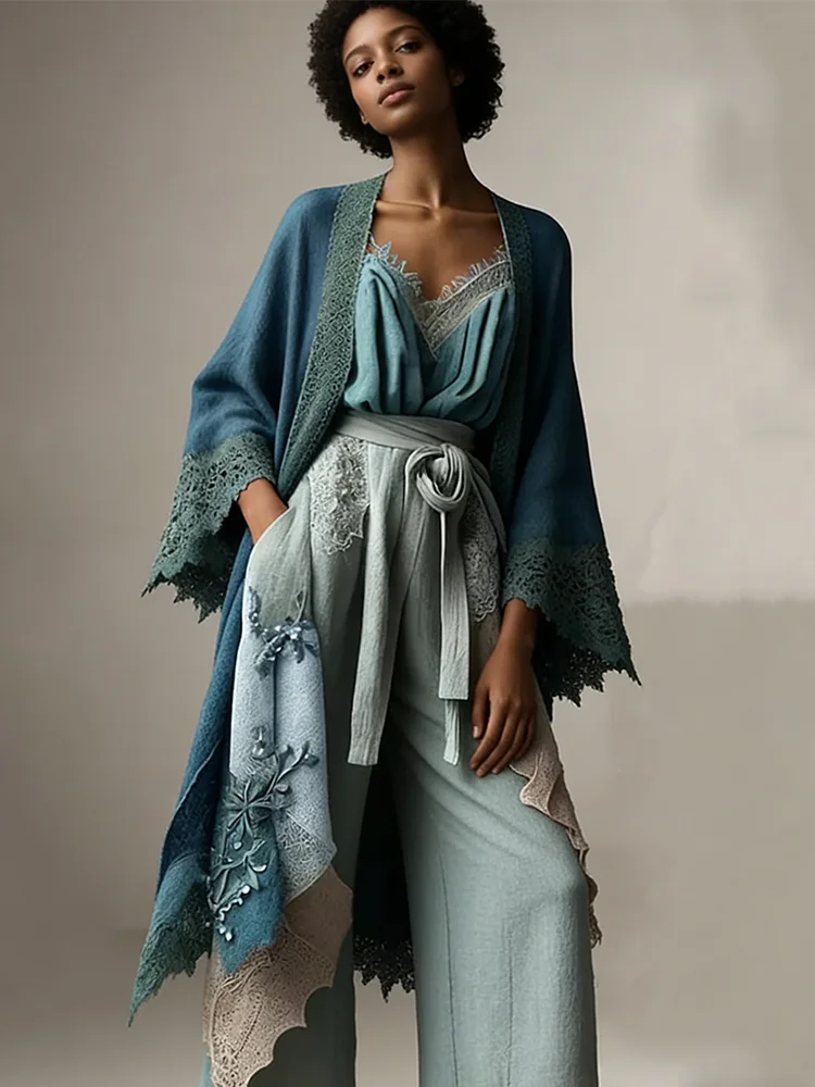 Autumn Ladies New Fashion Flared Sleeves Cardigan Jacket Fashion Lace Patchwork Flared Sleeves Loose Casual Elegant Shirt Tops