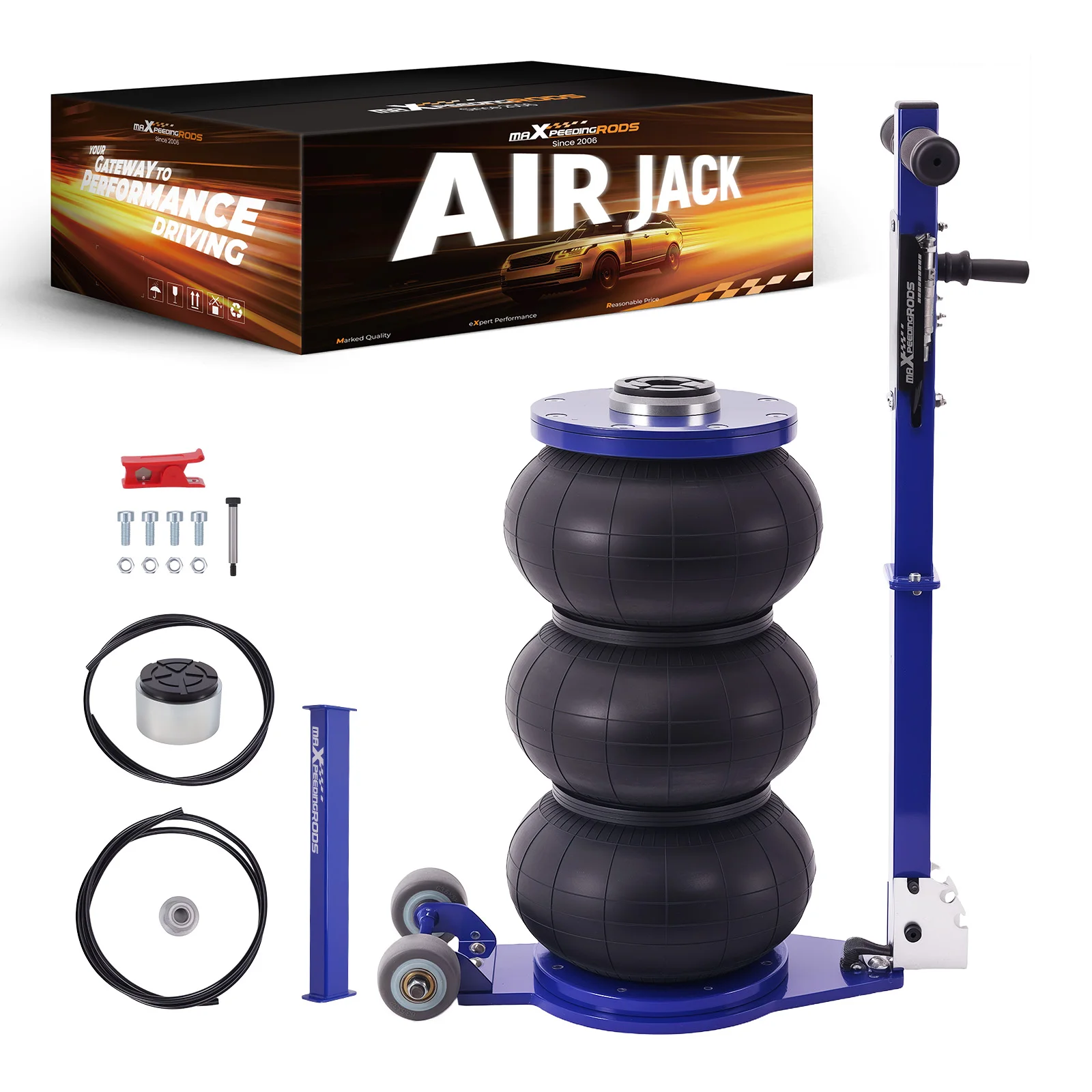 

Стальной пневматический домкрат MaXpeedingrods 5T для внедорожника, фургона, 3-ступенчатый пневматический гидравлический подъемный инструмент, 11111 фунтов, максимальная высота 19,7 дюйма