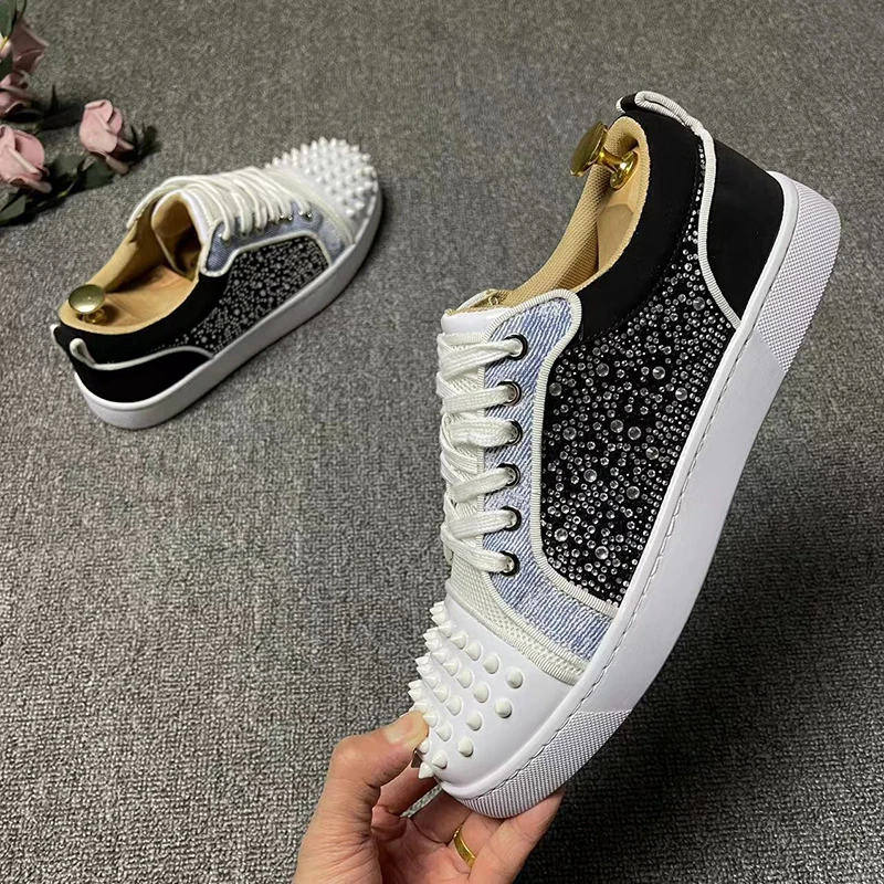 men luxury fashion rivets shoes brand designer studded shoe stage nightclub dress flats rhinestone sneakers spikes footwear mans