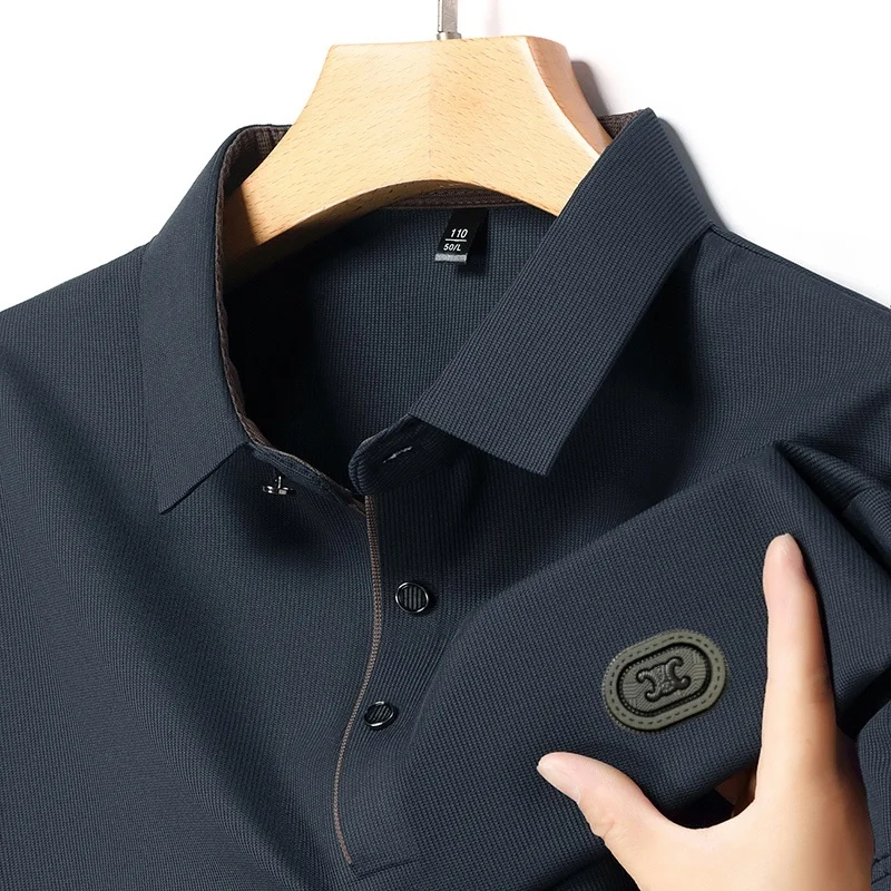 

Мужская футболка-поло из ледяного шелка с коротким рукавом, стиль 2026, летняя новинка, быстросохнущая, дышащая, для делового повседневного стиля