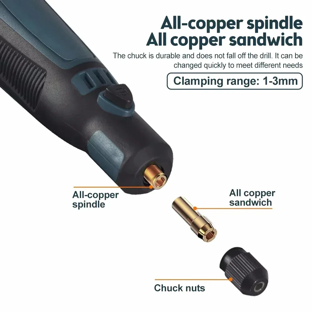 Kit Alat Putar Tanpa Kabel Pena Ukir Nirkabel 3 Kecepatan Alat Putar Daya Isi Ulang untuk Ukiran Pengeboran Pemoles Pengamplasan