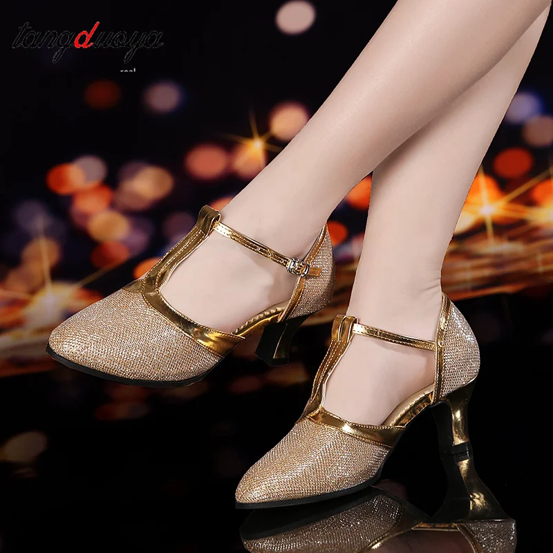 

Summer New Modern Dance Shoes Women Glitter Elegant Ladies Closed Toe Tango Shoes Standard Waltz Ballroom Dancing Heel