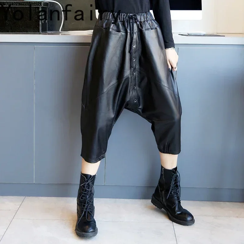 Real Sheepskin Leather Pants for Women Spring Autumn 2024 Female High Waist Cross-pants Women's Trousers Frau Hosen Zjt2390