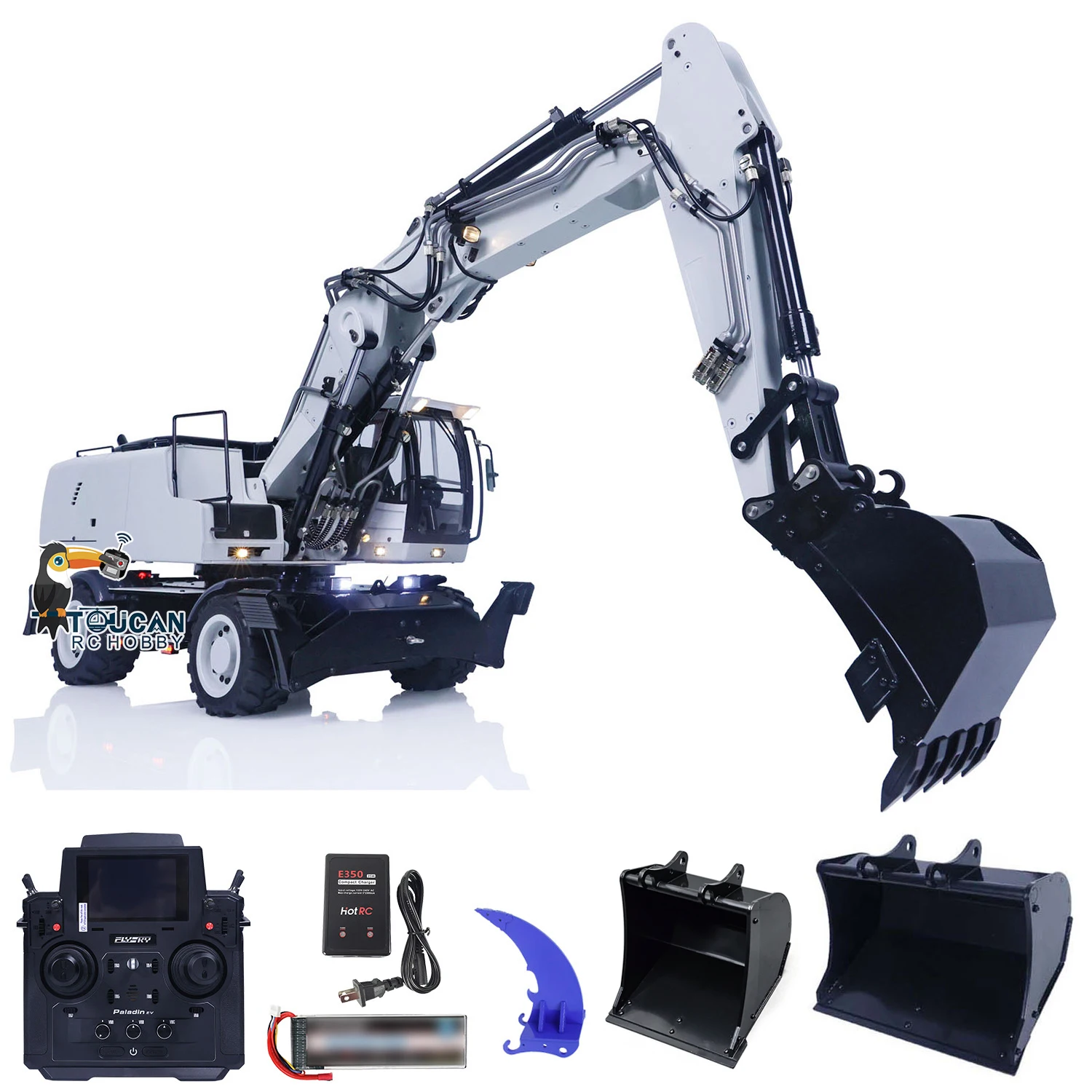 1/14 Hydraulic RC Excavator 3 Arms Wheeled PL18EV Remote Control Digger Model Tiltable Bucket