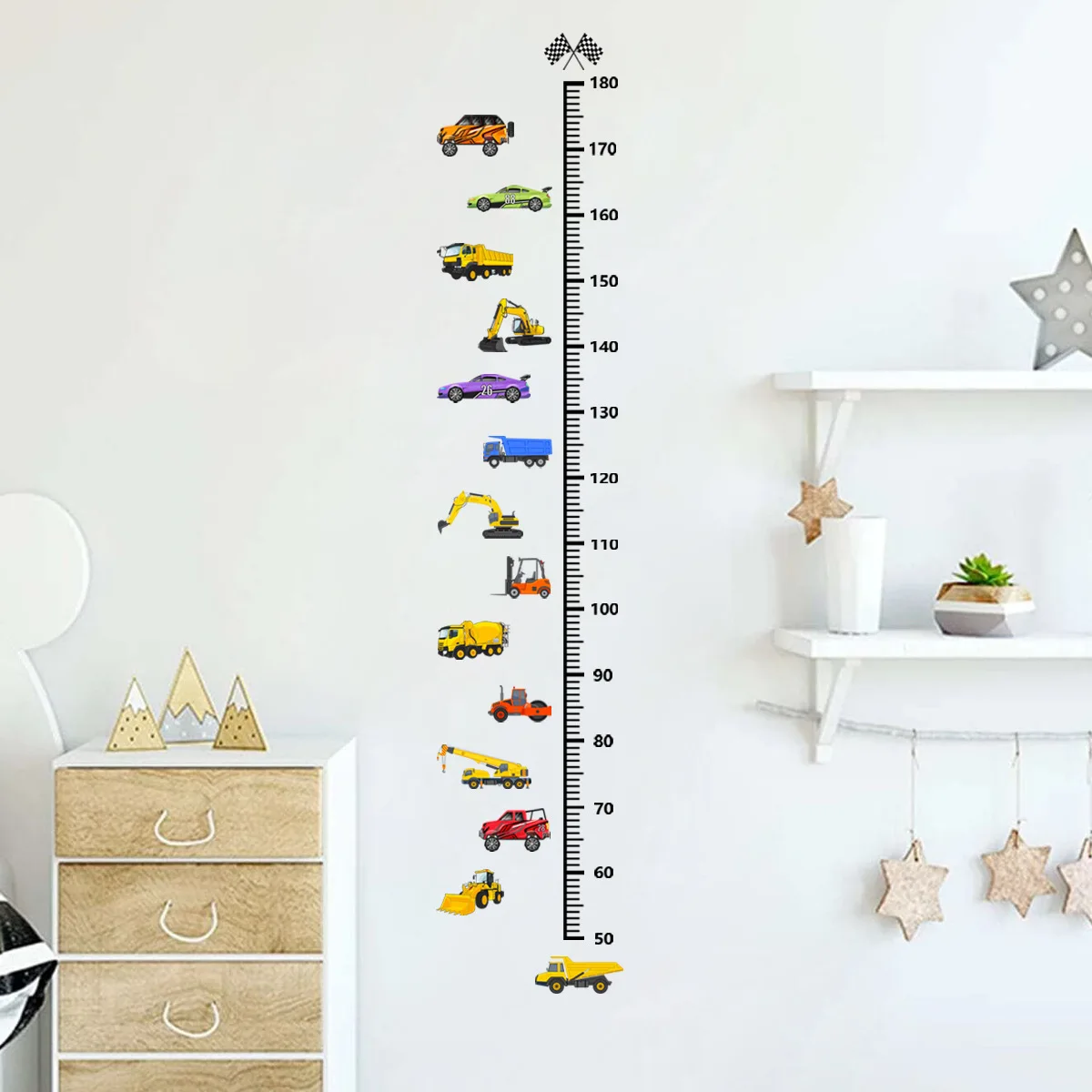 2pcs Car Cartoon Height Stick Wall Sticker Background Wall Children's Living Room Bedroom  Restaurant Decoration Wall Sticker