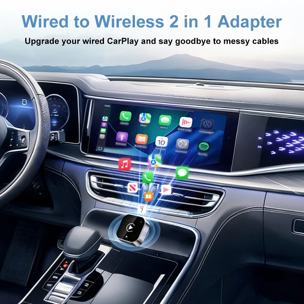 Adaptador Inalámbrico CarPlay 2026 2 en 1, Dongle de Cableado a Inalámbrico para Apple y Android Auto, Conexión Plug and Play, A