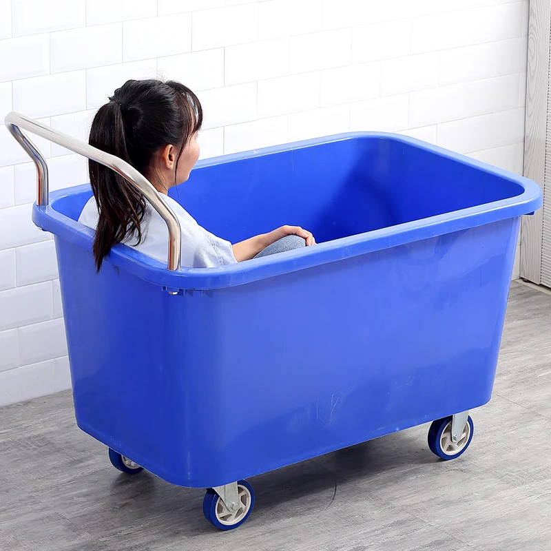 Pushable storage box plastic water tank trolley cart wheeled storage box portable express hand cart shopping cart