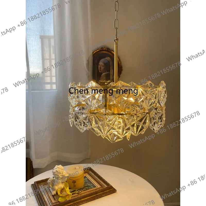 

American living room chandelier light luxury all copper lamp art glass, French dining room bedroom cloakroom lamp