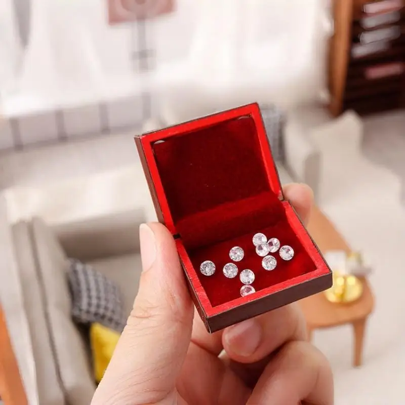 Doll House Decorative Miniature Vintage Jewelry Case, 1:12 Scale Model Toys, Mini Wooden Accessories