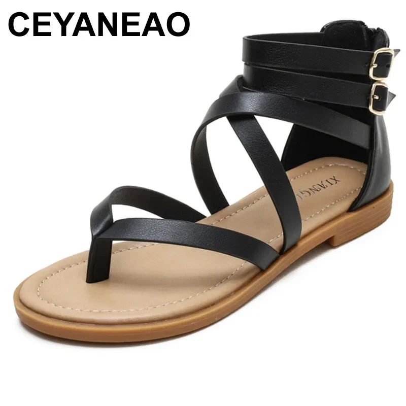 

CEYANEAO Fashion Casual Flat Rome Sandals Women Shoes Woman Summer Gladiator Bohemia Ladies Sandles Sandalias Back Zipper