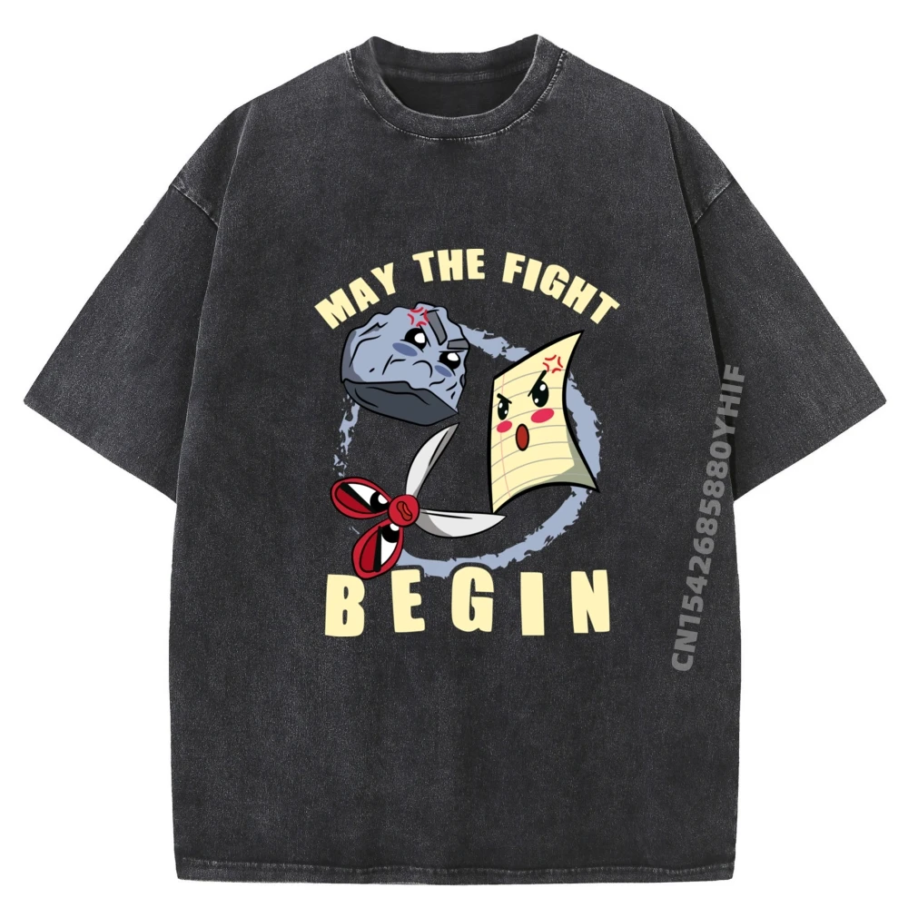 

May The Fight Begin Funny Rock Paper Scissors Brand T Shirt Graphic Shirts Mens Leisure Washed Clothes