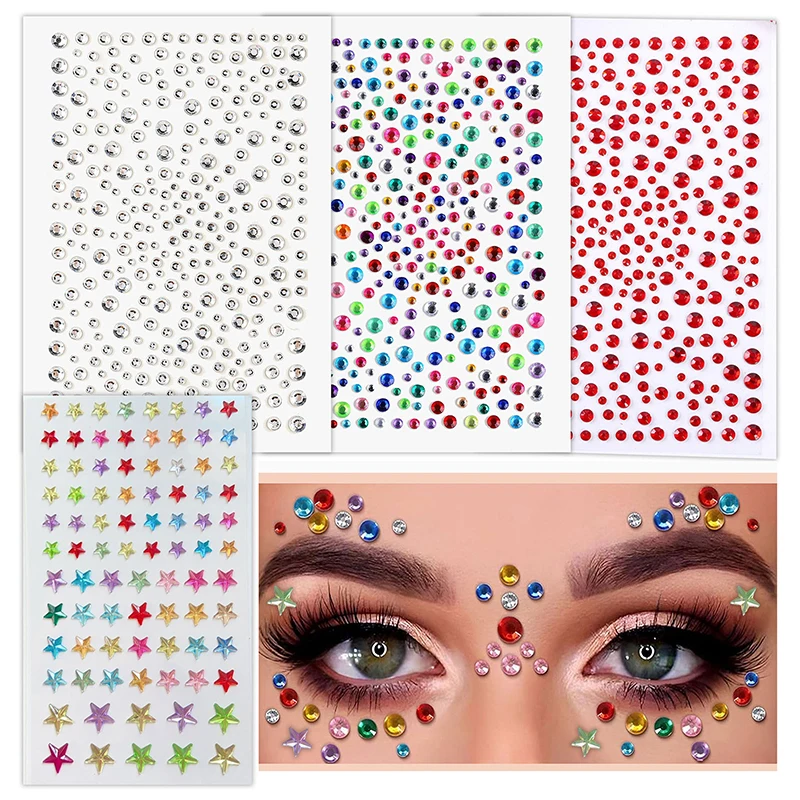 

1 лист 3D вечерние макияж для лица и глаз, татуировка, наклейка со стразами и бриллиантами, самоклеящаяся смешанная кристаллическая наклейка для украшения лица