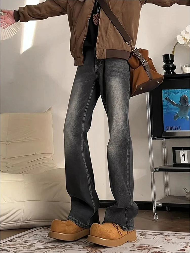 

American Sle Men's Jeans Bla ey Knife Straight Leg Slim Fit Micro Flare Pants Spring Autumn Vintage Vibe