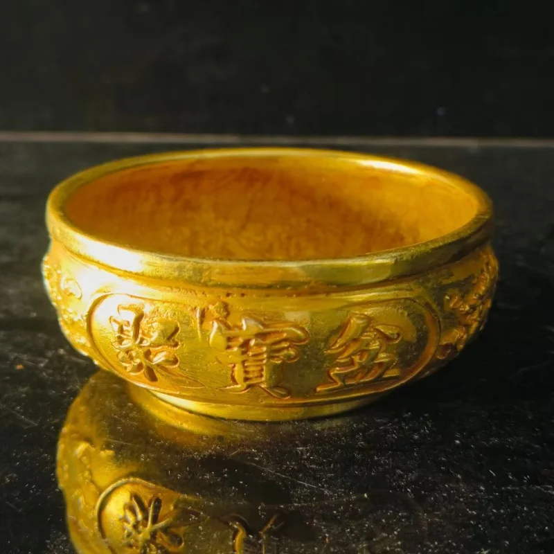 Brass Eight-Blessings Treasure Bowl, Wealth-Attracting Ornament, Golden Rice, Chinese Style Solid Small Gold Bar, Home Living Ro