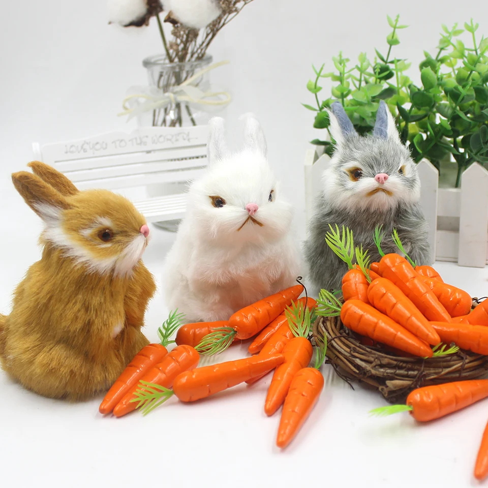 Simulation Plush Bunny Toy Easter Hare Rabbit Carrots Chick Realistic Animal Kids Birthday Easter Gift Early Education Cognition