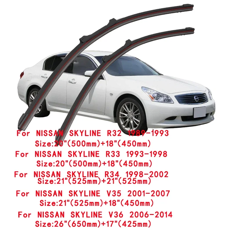 

For NISSAN SKYLINE R32 R33 R34 V35 V36 1989 - 2015 Windscreen Windshield Brushes Accessories Front Washer Car Wiper Blade