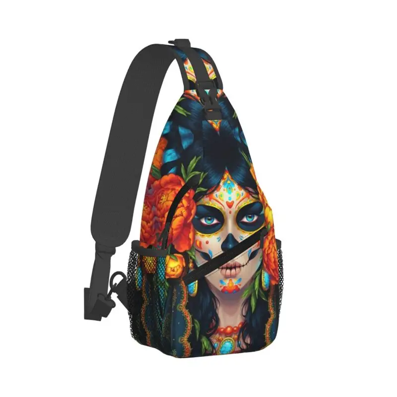 Mochila de pecho personalizada de Catrina mexicana para hombre, bolso de hombro cruzado con calavera de azúcar, mochila de Camping para ciclismo