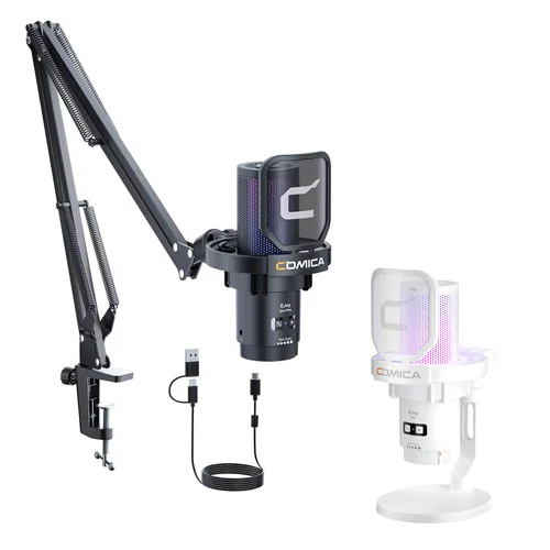 Imagen 1 del producto COMICA Micrófono USB con cable de condensador cardioide con luces RGB para juegos, podcasting, creación de música y PS4/5 Ejoy Uni A Uni D