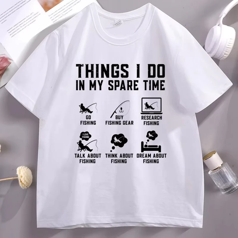 Things I Do in My Spare Time Fishing T-shirt Women Short Sleeve T-Shirts Casual Round Neck Printed Clothing Streetwear