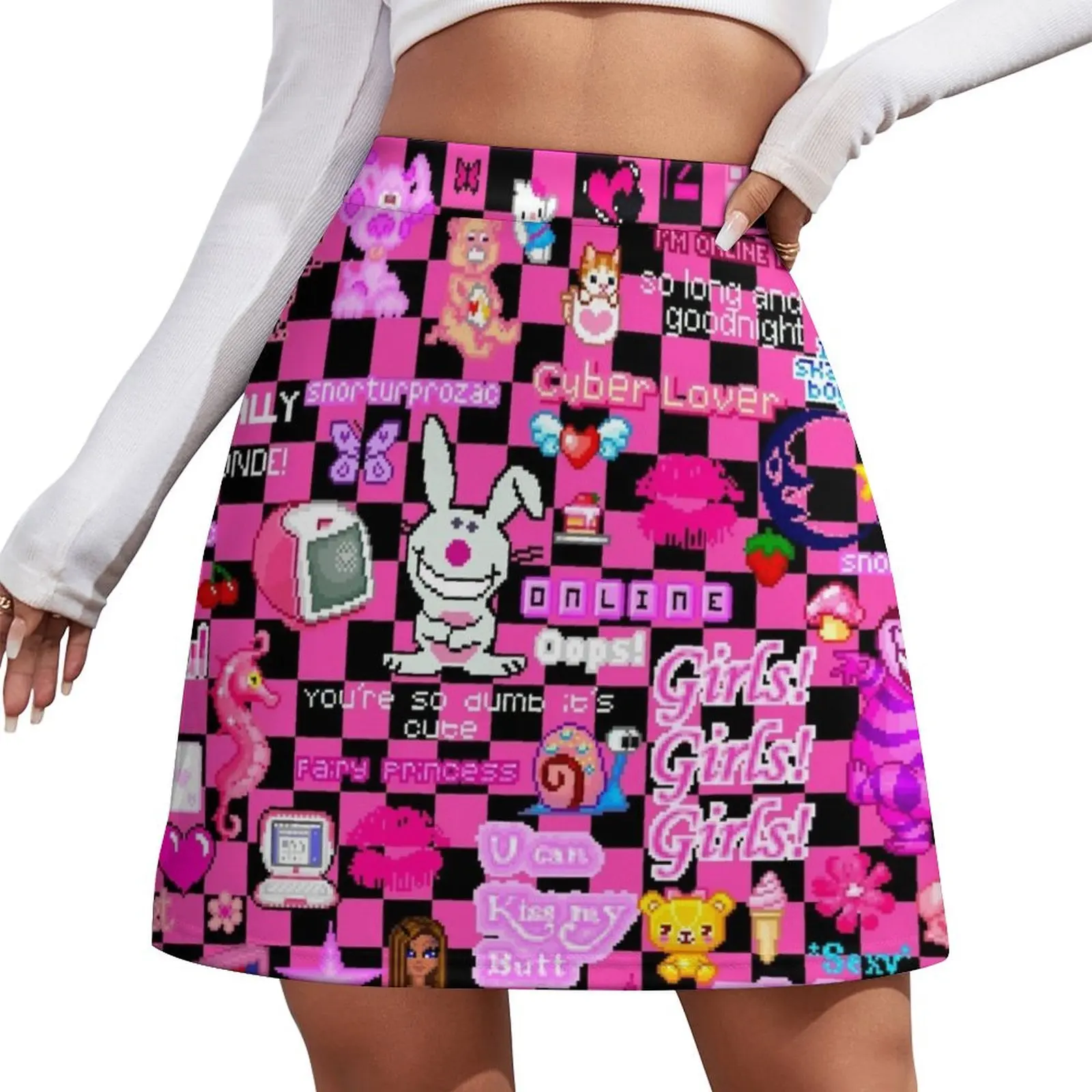 Pixel Cybercore Pattern Mini Skirt Female clothing luxury evening dresses 2025 japanese fashion Mini Skirt