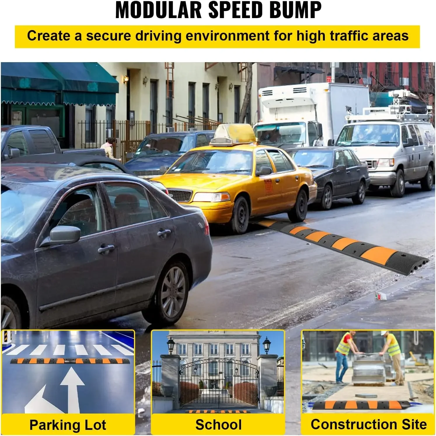 Rubber Speed Bump (2 Pack) - 6 FT Heavy Duty 22,000 lbs Capacity for Road & Driveway, 72.8