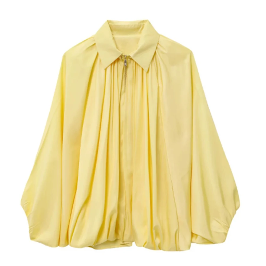 Loszittende olijfgroene jas Dames Stijlvolle brede mouwen Geplooide voorkant Lichtgewicht damesjassen Casual bovenkleding