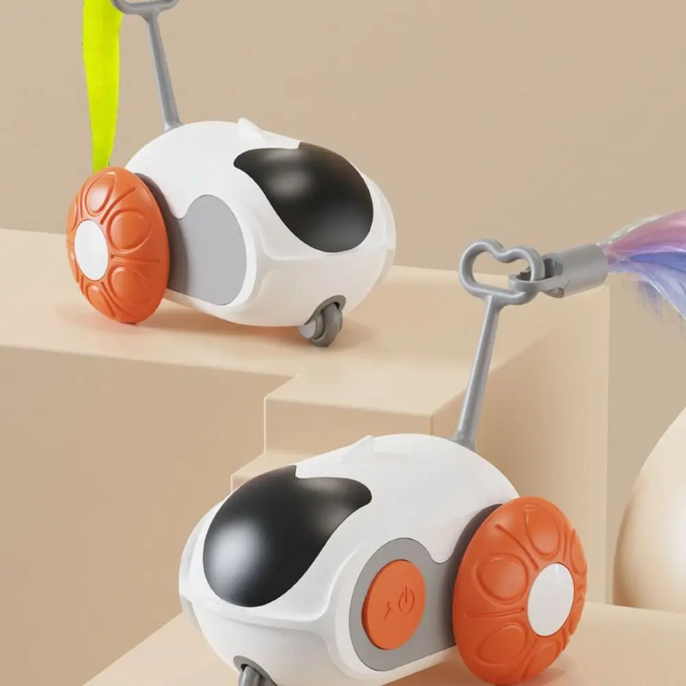 Plástico turbo cauda gato brinquedo recarregável interativo eletrônico inteligente gato brinquedo penas rolando carro de brinquedo de controle remoto
