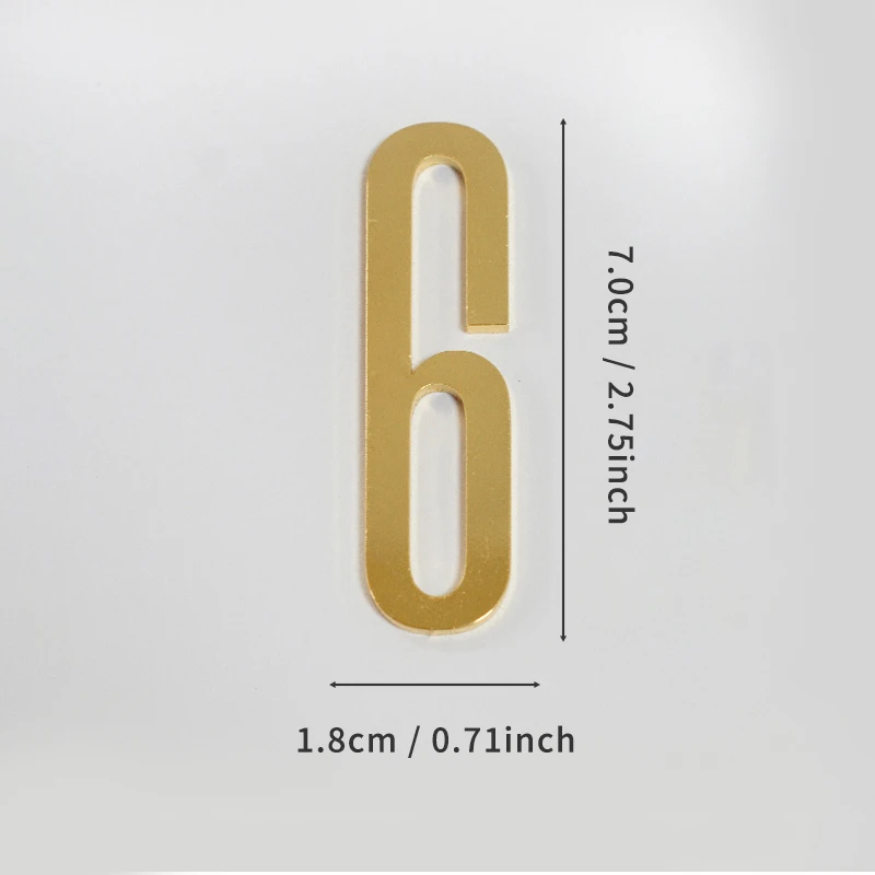 Goldene Türnummer mit selbstklebender Rückseite, 7 cm, Hausnummer aus Metall, Wohnungstürnummer für Outdoor, Hotel, Zuhause, Briefkastenetikett – Detail 13