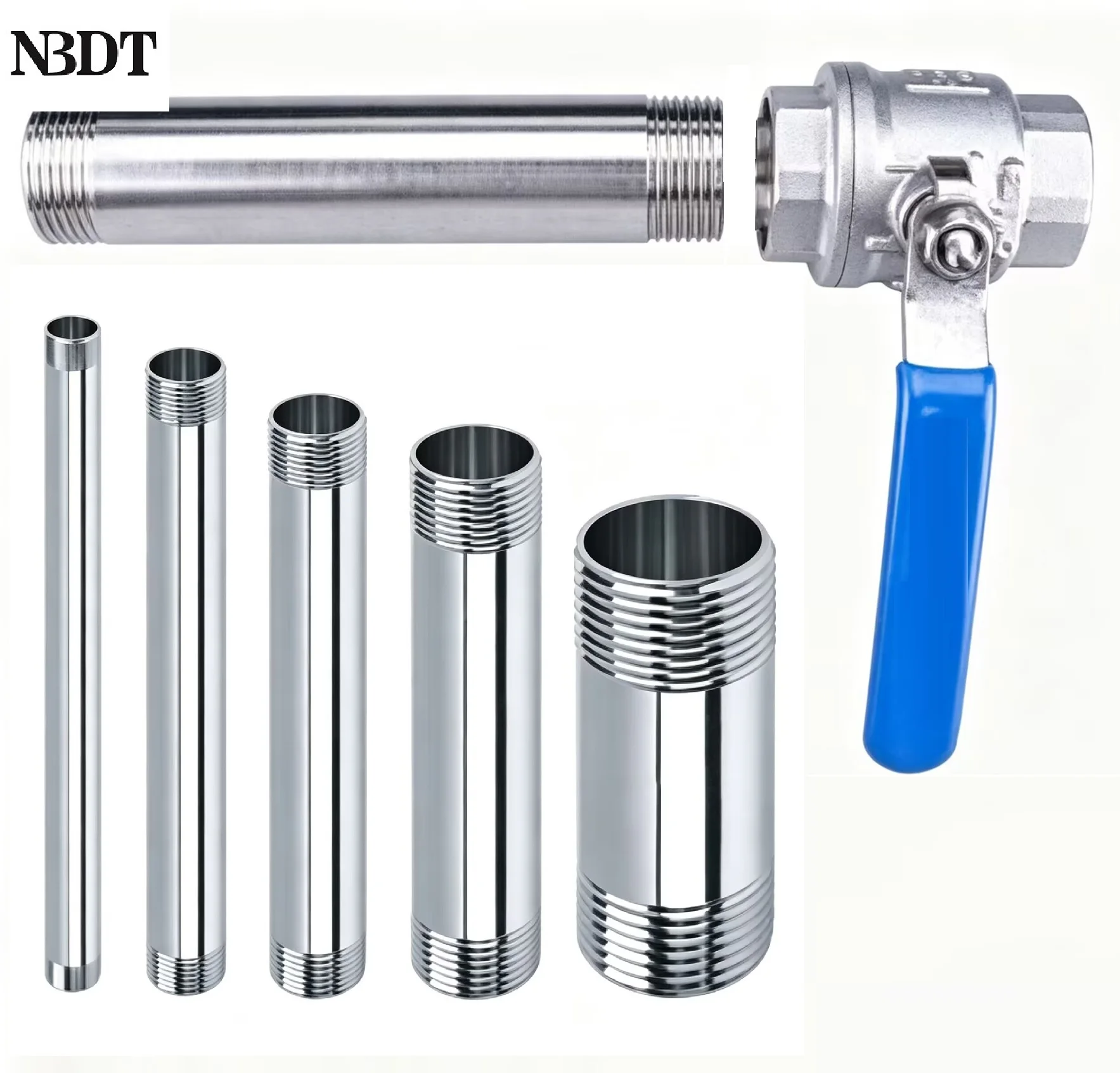 

2Pcs 304 Stainless Steel Pipe Extension Nipple G3/8" G1/2" G3/4" Double Male Threaded